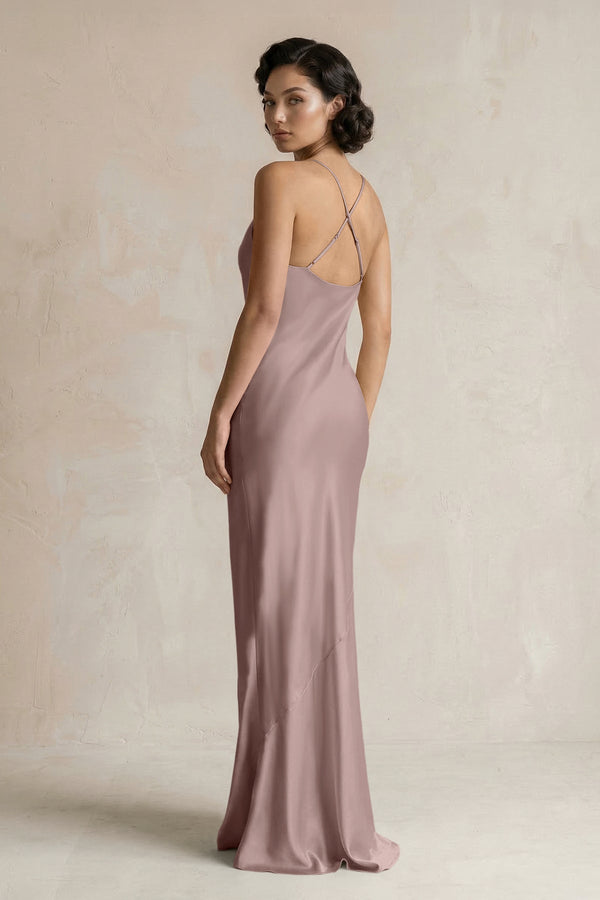 Cami Strap Sheath Satin Bridesmaid Dress in Toffee - KissProm Bridesmaid Dresses