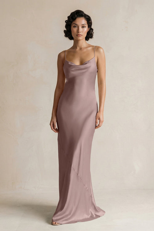Cami Strap Sheath Satin Bridesmaid Dress in Toffee - KissProm Bridesmaid Dresses