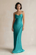 Cami Strap Sheath Satin Bridesmaid Dress in Turquoise - KissProm Bridesmaid Dresses