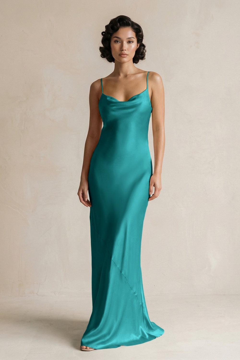 Cami Strap Sheath Satin Bridesmaid Dress in Turquoise - KissProm Bridesmaid Dresses