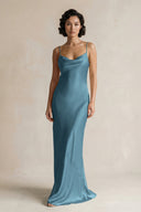 Cami Strap Sheath Satin Bridesmaid Dress in Twilight - KissProm Bridesmaid Dresses