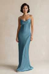 Cami Strap Sheath Satin Bridesmaid Dress in Twilight - KissProm Bridesmaid Dresses