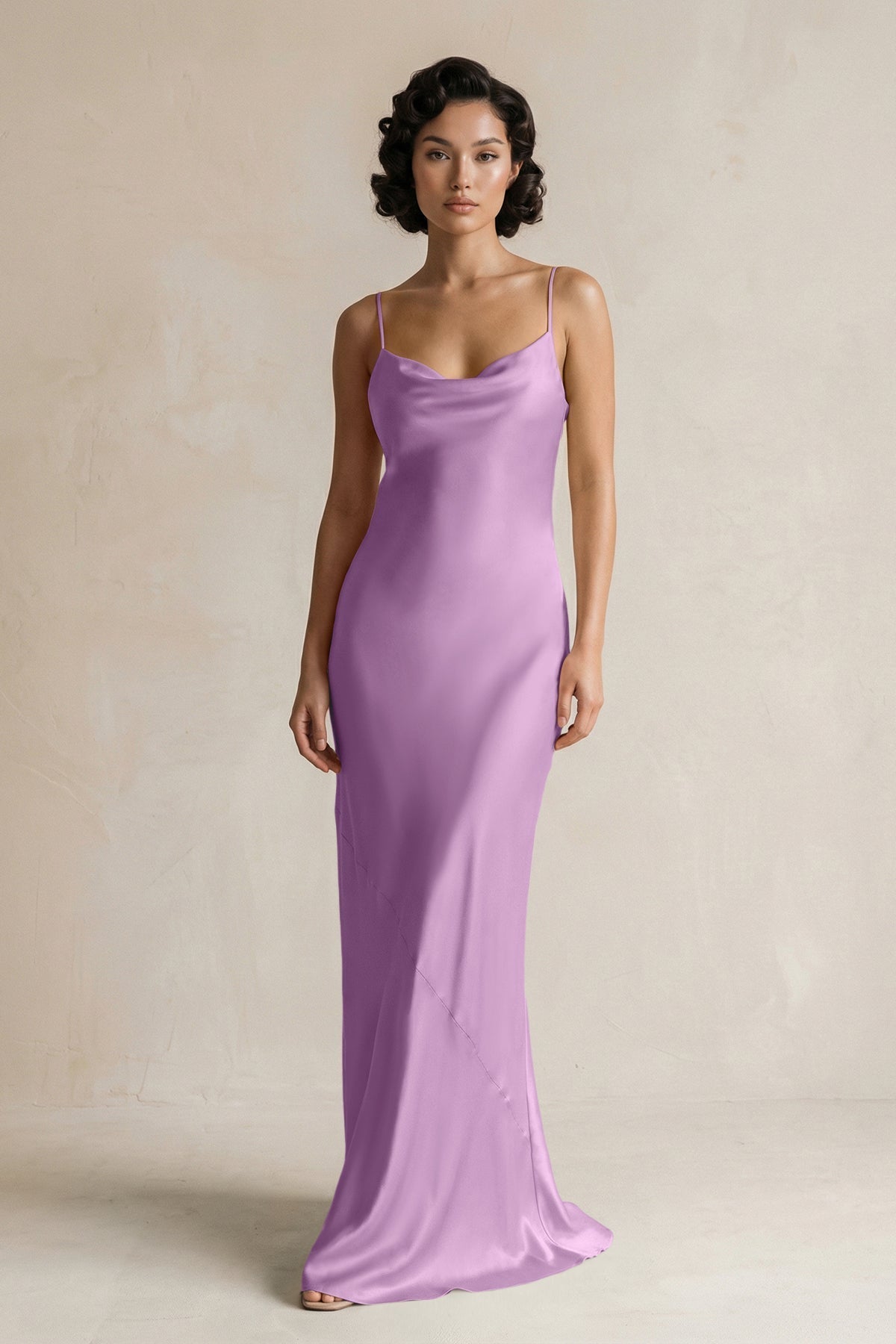 KissProm Cami Strap Sheath Satin Bridesmaid Dress in Vintage Mauve, Vintage Mauve / 16