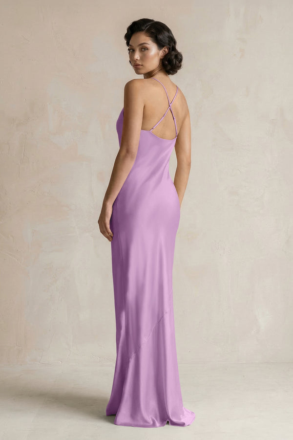 Cami Strap Sheath Satin Bridesmaid Dress in Vintage Mauve - KissProm Bridesmaid Dresses