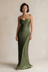 Cami Strap Sheath Satin Bridesmaid Dress in Willow Green - KissProm Bridesmaid Dresses