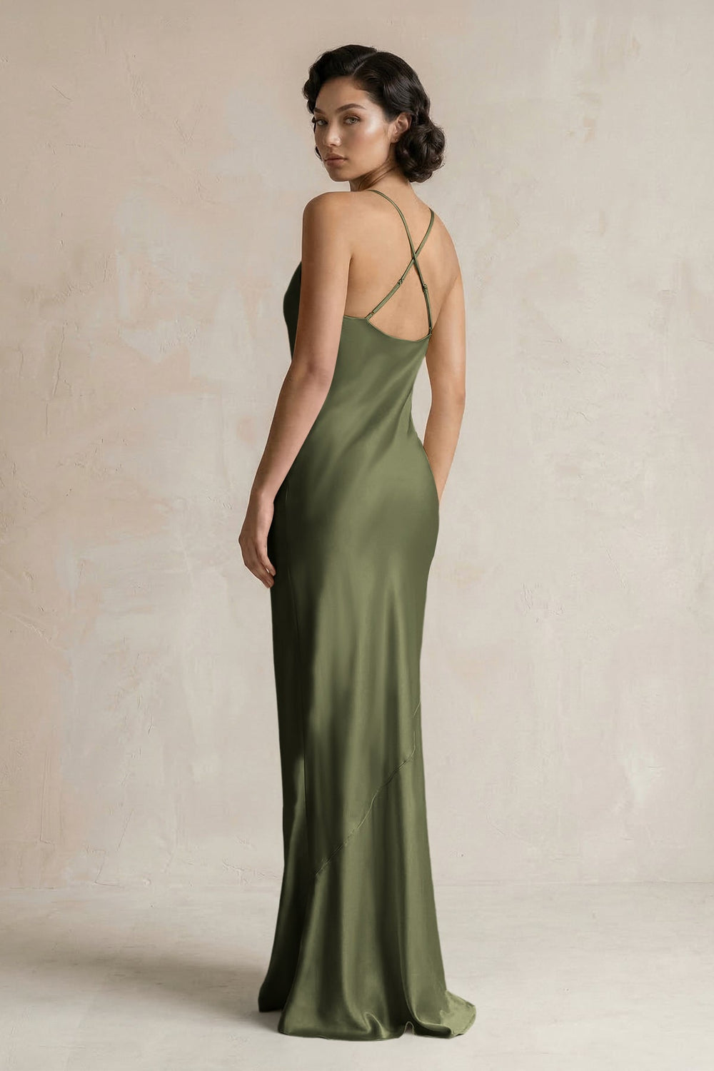 Cami Strap Sheath Satin Bridesmaid Dress in Willow Green - KissProm Bridesmaid Dresses