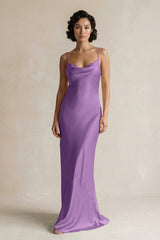 Cami Strap Sheath Satin Bridesmaid Dress in Wisteria - KissProm Bridesmaid Dresses
