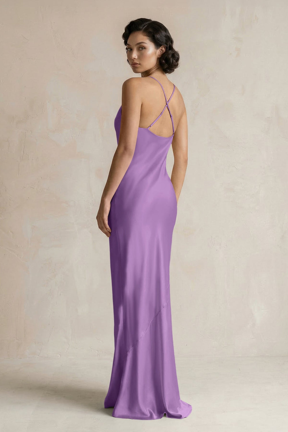 Cami Strap Sheath Satin Bridesmaid Dress in Wisteria - KissProm Bridesmaid Dresses