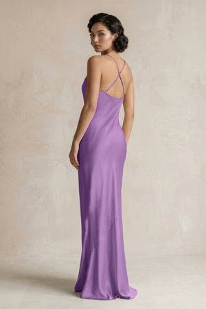 Cami Strap Sheath Satin Bridesmaid Dress in Wisteria - KissProm Bridesmaid Dresses