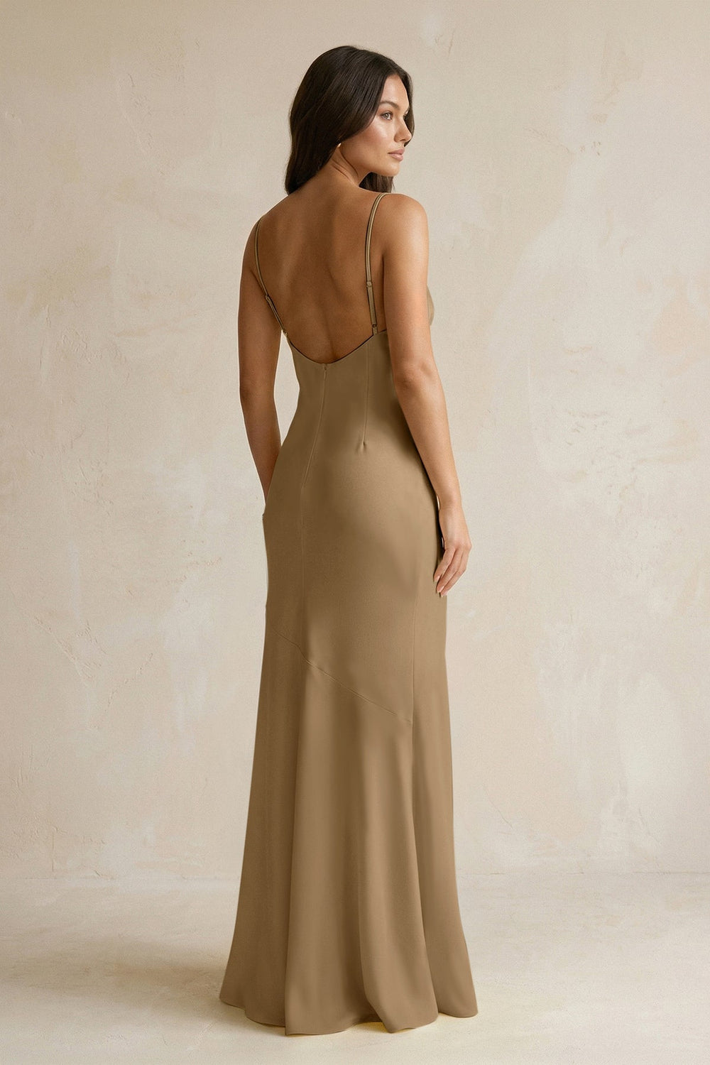 Cami Strap Sheath Satin Bridesmaid Dress With Slit in Apple Cinnamon - KissProm Bridesmaid Dresses