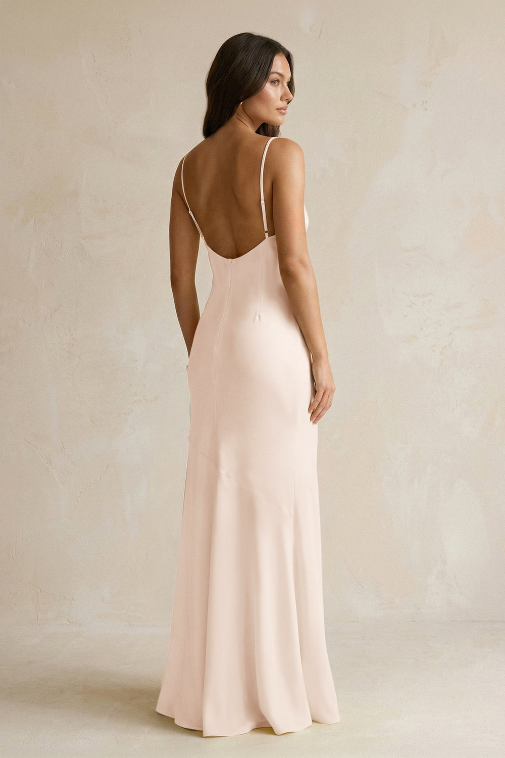 Cami Strap Sheath Satin Bridesmaid Dress With Slit in Buttercream - KissProm Bridesmaid Dresses