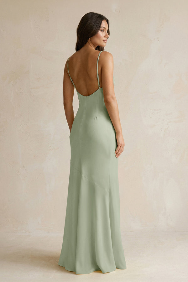Cami Strap Sheath Satin Bridesmaid Dress With Slit in Dove Gray - KissProm Bridesmaid Dresses