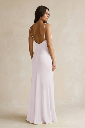 Cami Strap Sheath Satin Bridesmaid Dress With Slit in Dusk - KissProm Bridesmaid Dresses