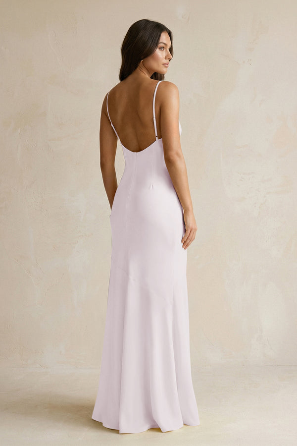 Cami Strap Sheath Satin Bridesmaid Dress With Slit in Dusk - KissProm Bridesmaid Dresses