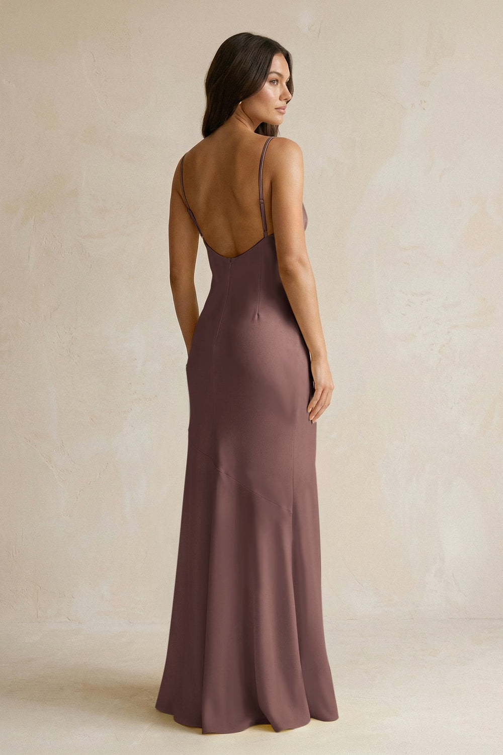 Cami Strap Sheath Satin Bridesmaid Dress With Slit in Espresso - KissProm Bridesmaid Dresses