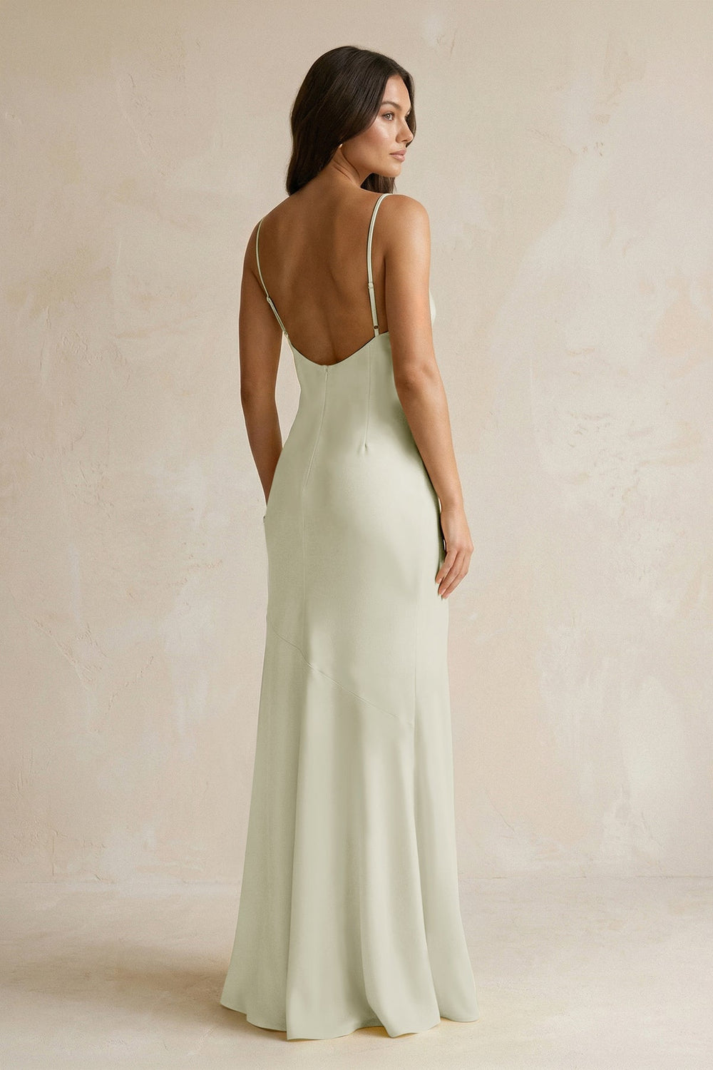 Cami Strap Sheath Satin Bridesmaid Dress With Slit in Frost - KissProm Bridesmaid Dresses