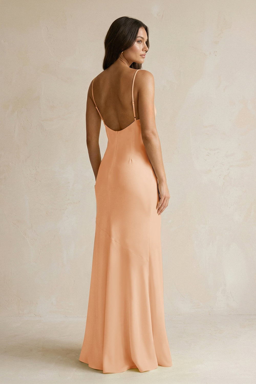 Cami Strap Sheath Satin Bridesmaid Dress With Slit in Golden Champagne - KissProm Bridesmaid Dresses