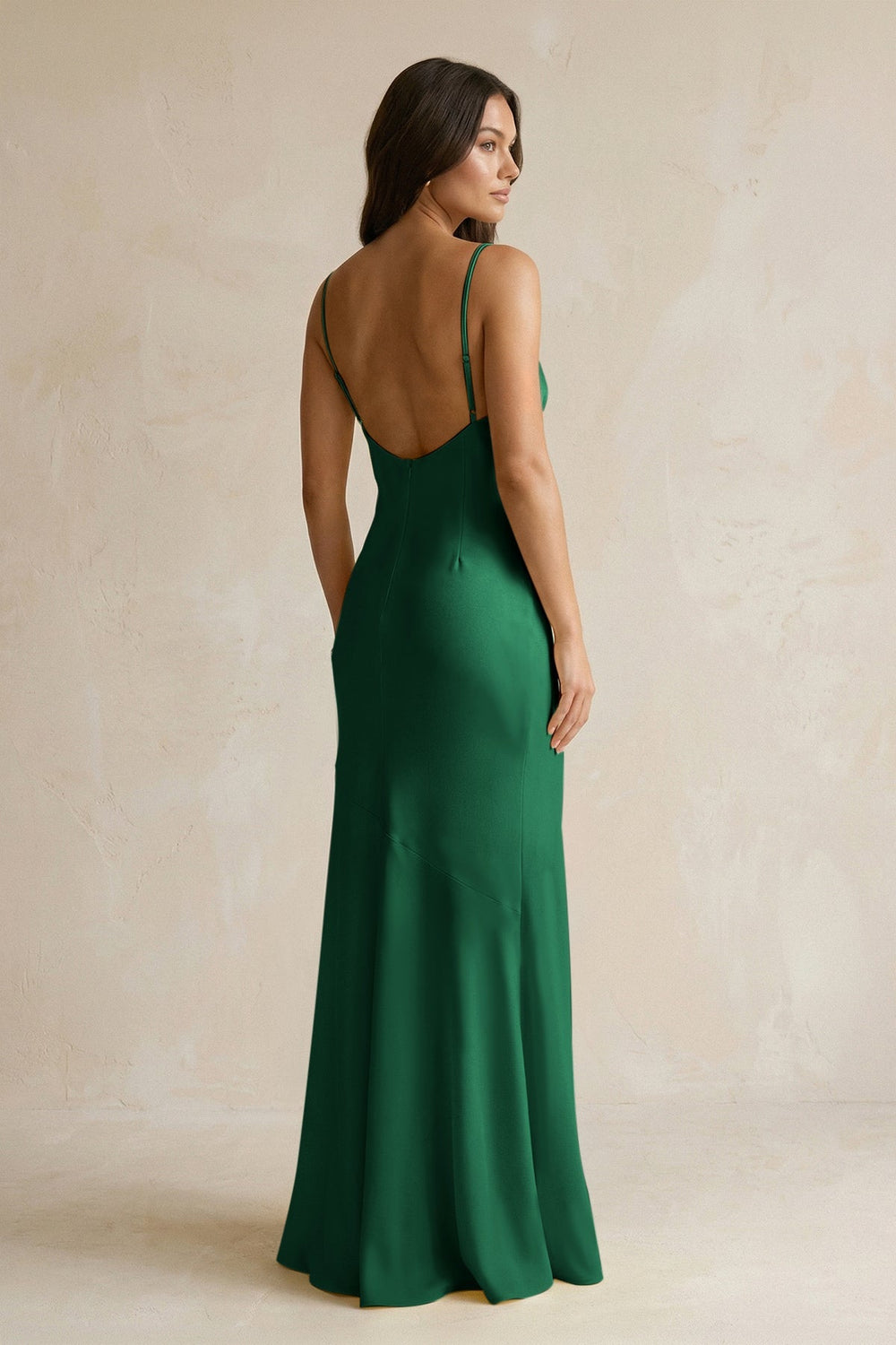 Cami Strap Sheath Satin Bridesmaid Dress With Slit in Green - KissProm Bridesmaid Dresses