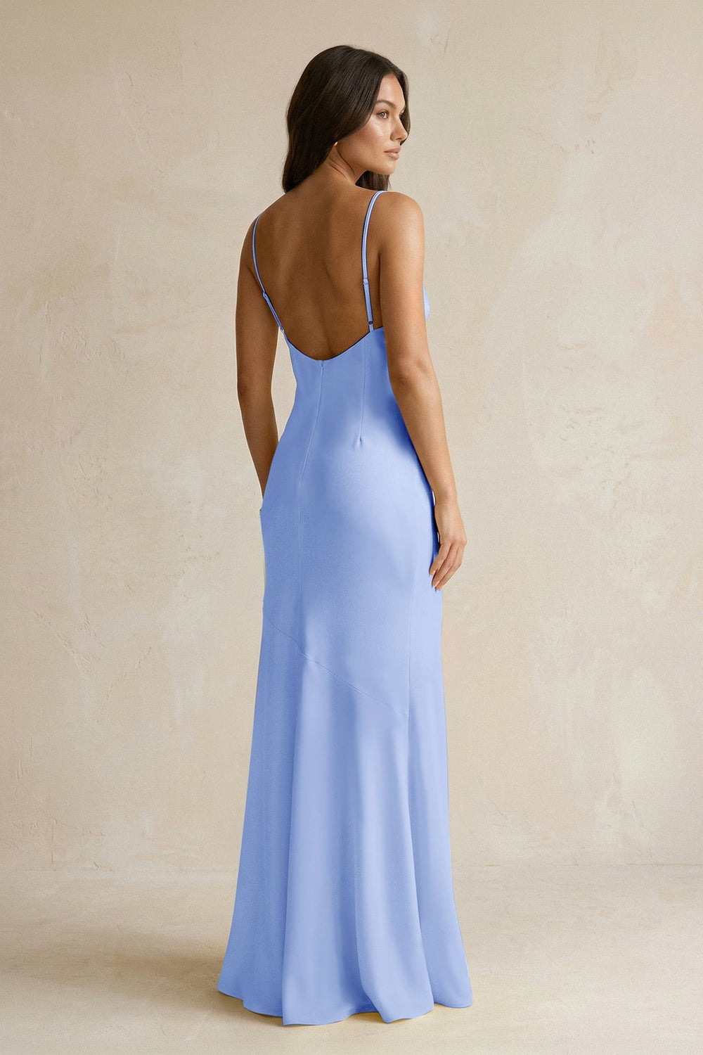Cami Strap Sheath Satin Bridesmaid Dress With Slit in Ice - KissProm Bridesmaid Dresses