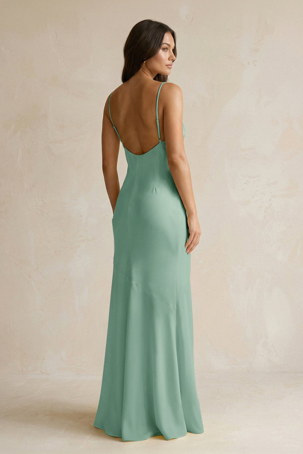 Cami Strap Sheath Satin Bridesmaid Dress With Slit in Mint Green - KissProm Bridesmaid Dresses