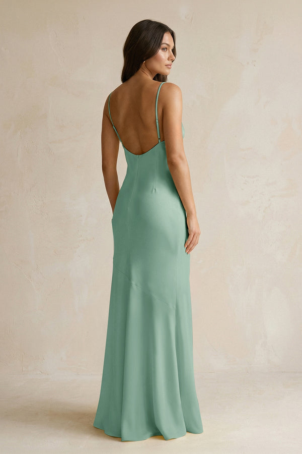 Cami Strap Sheath Satin Bridesmaid Dress With Slit in Mint Green - KissProm Bridesmaid Dresses