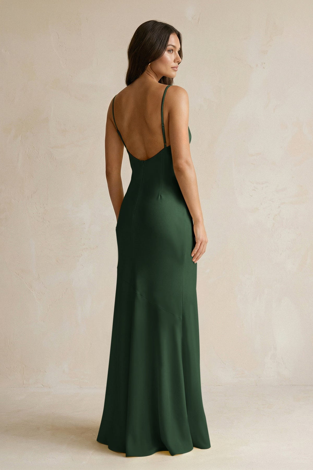 Cami Strap Sheath Satin Bridesmaid Dress With Slit in Moss - KissProm Bridesmaid Dresses