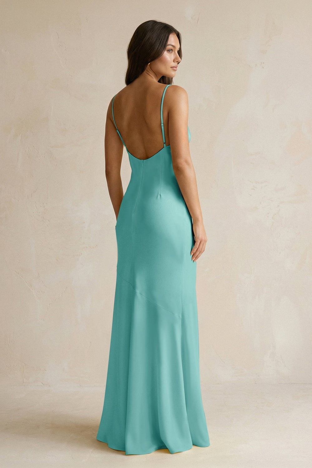 Cami Strap Sheath Satin Bridesmaid Dress With Slit in Pale Pistachio - KissProm Bridesmaid Dresses