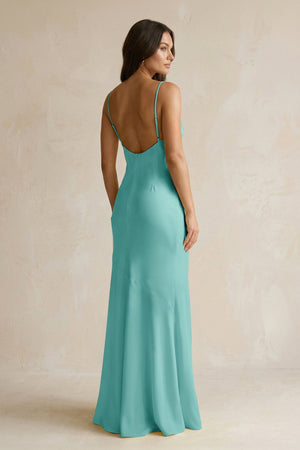 Cami Strap Sheath Satin Bridesmaid Dress With Slit in Pale Pistachio - KissProm Bridesmaid Dresses