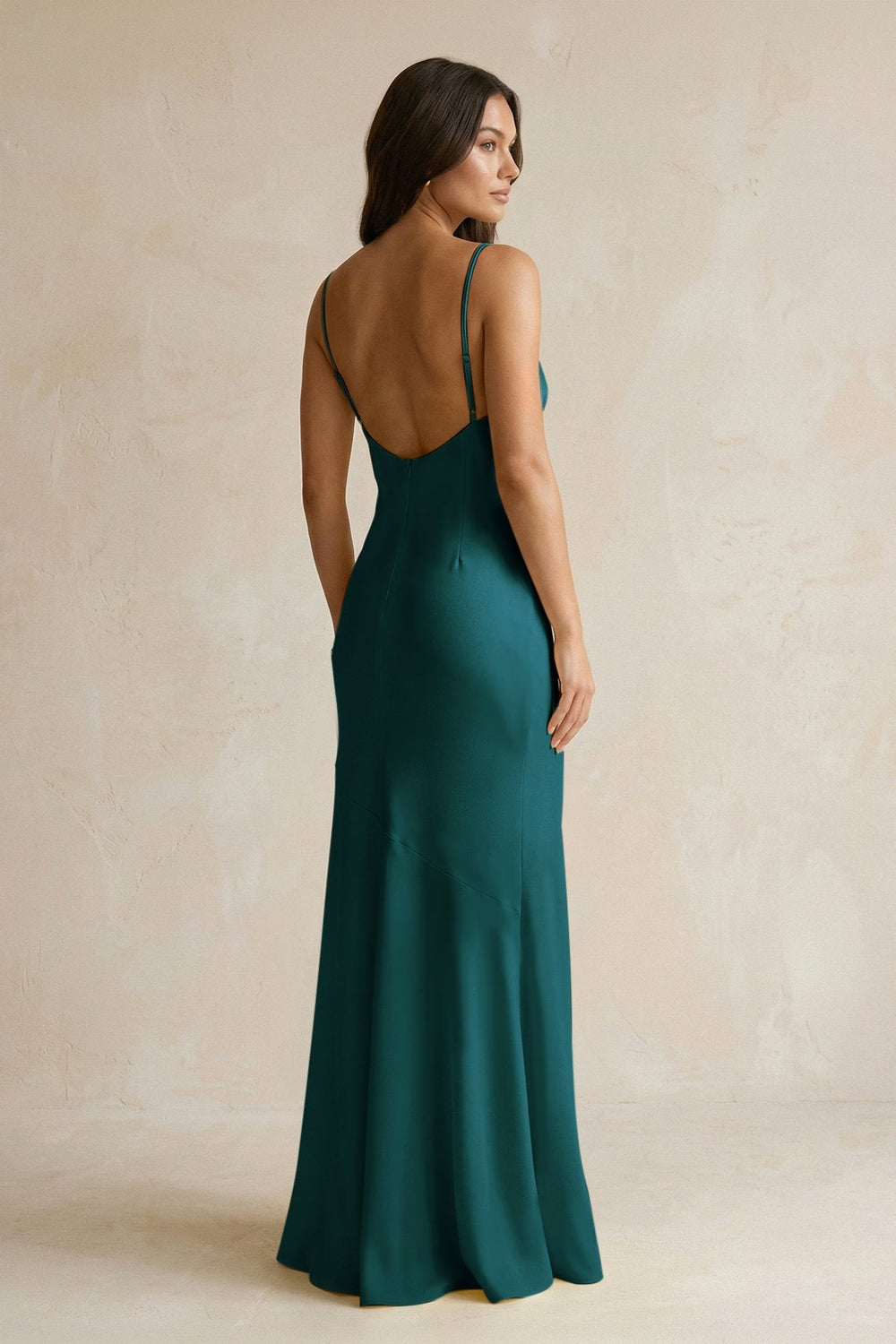 Cami Strap Sheath Satin Bridesmaid Dress With Slit in Pine - KissProm Bridesmaid Dresses