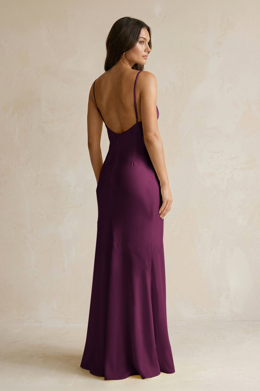 Cami Strap Sheath Satin Bridesmaid Dress With Slit in Sangria - KissProm Bridesmaid Dresses