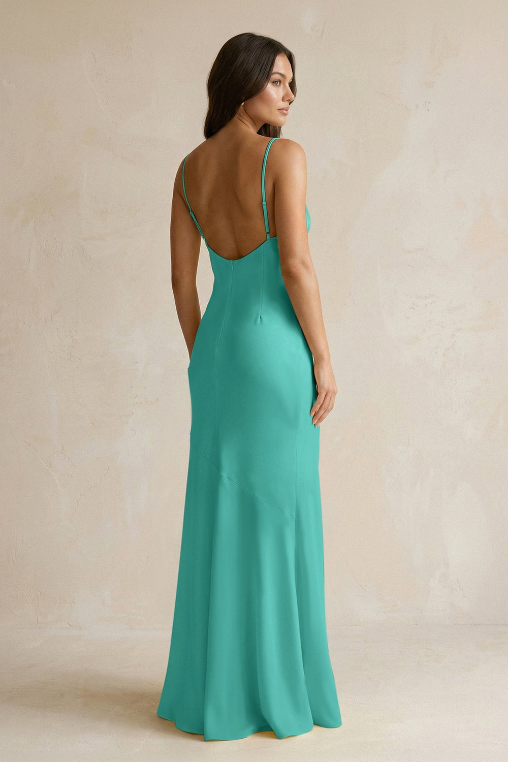 Cami Strap Sheath Satin Bridesmaid Dress With Slit in Sea Glass - KissProm Bridesmaid Dresses