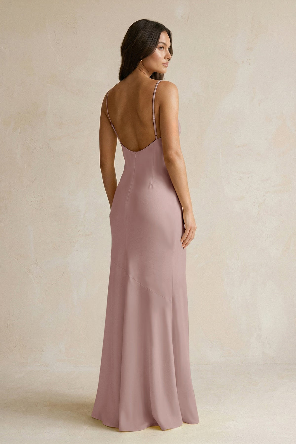 Cami Strap Sheath Satin Bridesmaid Dress With Slit in Toffee - KissProm Bridesmaid Dresses