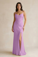 Cami Strap Sheath Satin Bridesmaid Dress With Slit in Vintage Mauve - KissProm Bridesmaid Dresses