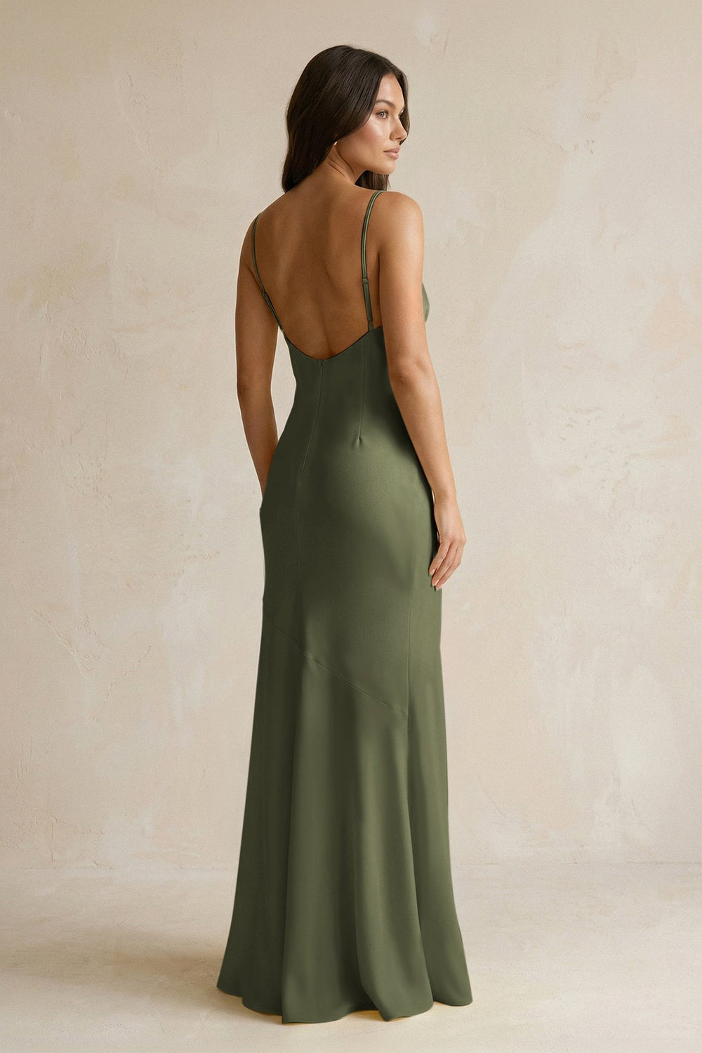 Cami Strap Sheath Satin Bridesmaid Dress With Slit in Willow Green - KissProm Bridesmaid Dresses