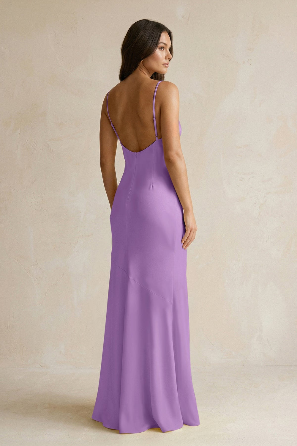 Cami Strap Sheath Satin Bridesmaid Dress With Slit in Wisteria - KissProm Bridesmaid Dresses