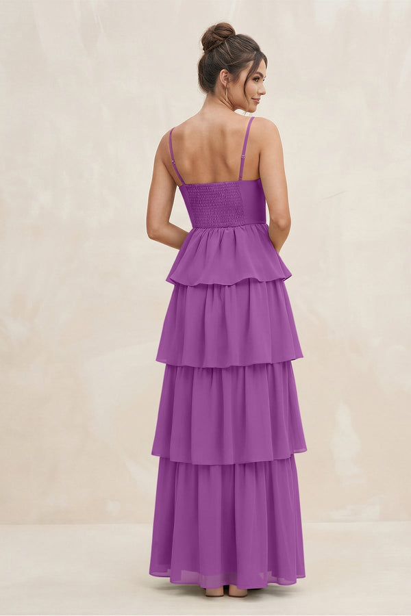 Cami Strap Tiered A - Line Chiffon Bridesmaid Dress in Amethyst - KissProm Bridesmaid Dresses