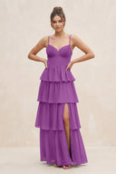 Cami Strap Tiered A - Line Chiffon Bridesmaid Dress in Amethyst - KissProm Bridesmaid Dresses