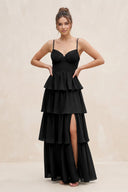Cami Strap Tiered A - Line Chiffon Bridesmaid Dress in Black - KissProm Bridesmaid Dresses
