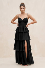 Cami Strap Tiered A - Line Chiffon Bridesmaid Dress in Black - KissProm Bridesmaid Dresses
