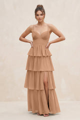 Cami Strap Tiered A - Line Chiffon Bridesmaid Dress in Bronzer - KissProm Bridesmaid Dresses