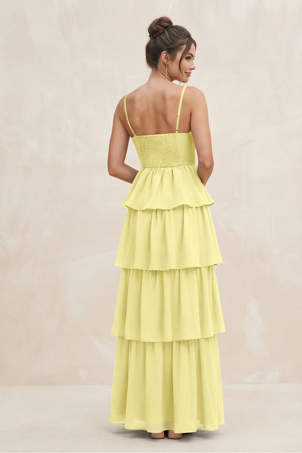 Cami Strap Tiered A - Line Chiffon Bridesmaid Dress in Buttercup - KissProm Bridesmaid Dresses