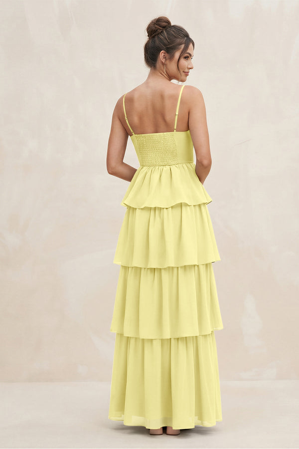 Cami Strap Tiered A - Line Chiffon Bridesmaid Dress in Buttercup - KissProm Bridesmaid Dresses