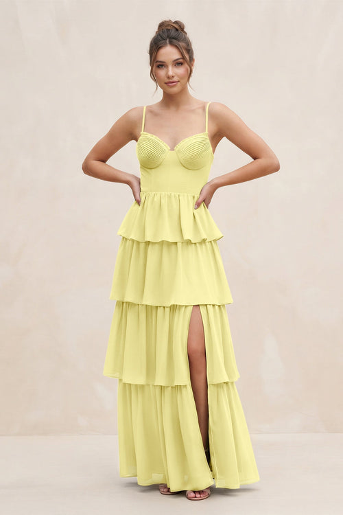 Cami Strap Tiered A - Line Chiffon Bridesmaid Dress in Buttercup - KissProm Bridesmaid Dresses