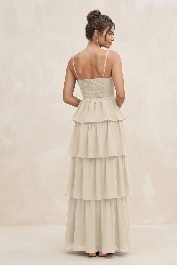 Cami Strap Tiered A - Line Chiffon Bridesmaid Dress in Champagne - KissProm Bridesmaid Dresses