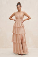 Cami Strap Tiered A - Line Chiffon Bridesmaid Dress in Champagne Rose - KissProm Bridesmaid Dresses