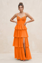 Cami Strap Tiered A - Line Chiffon Bridesmaid Dress in Cinnamon - KissProm Bridesmaid Dresses