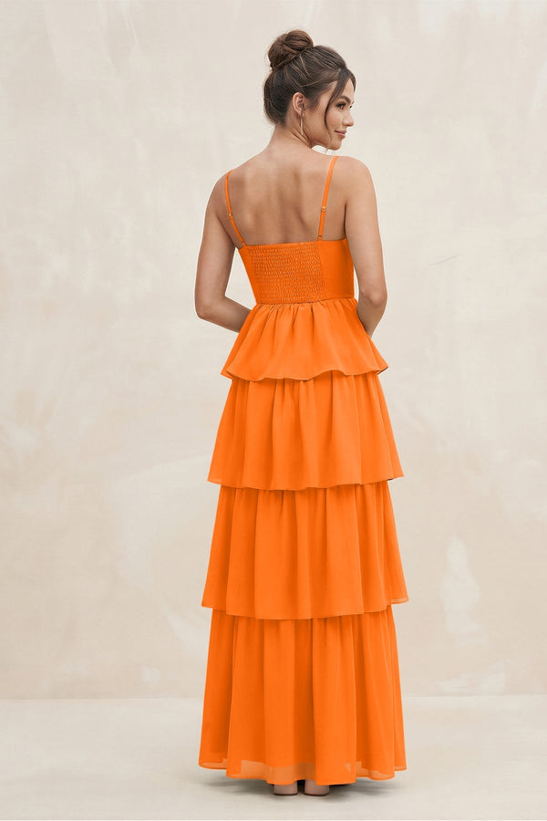 Cami Strap Tiered A - Line Chiffon Bridesmaid Dress in Cinnamon - KissProm Bridesmaid Dresses
