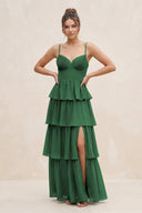 Cami Strap Tiered A - Line Chiffon Bridesmaid Dress in Dark Green - KissProm Bridesmaid Dresses