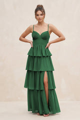 Cami Strap Tiered A - Line Chiffon Bridesmaid Dress in Dark Green - KissProm Bridesmaid Dresses