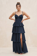 Cami Strap Tiered A - Line Chiffon Bridesmaid Dress in Dark Navy - KissProm Bridesmaid Dresses